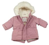 Nové - Staroružová šušťáková zimná parka s kapucňou s kožešinou Primark