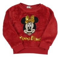 Červená chlpatá mikina s Minnie s flitrami Disney