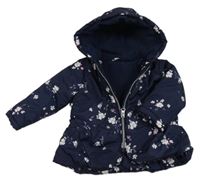 Tmavomodrá kvetovaná šušťáková zateplená bunda s kapucňou St. Bernard