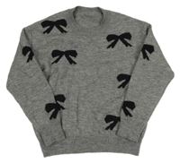 Sivý melírovaný sveter s mašľami Shein