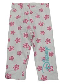 Biele kvetované capri legíny s nápisom Disney