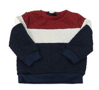 Vínovo-bielo-tmavomodrá vzorovaná mikina