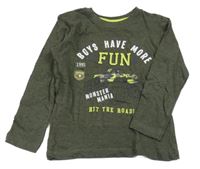 Khaki melírované tričko s monster truckem a nápisom Kiki&Koko