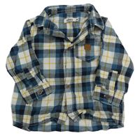 Petrolejovo-bílo-okrová kostkovaná košile