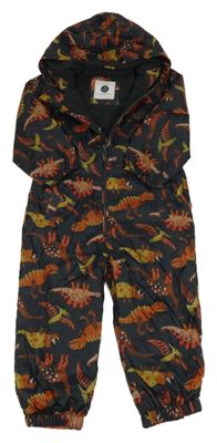 Černá šusťáková lehce zateplená kombinéza s dinosaury a kapucí Tu