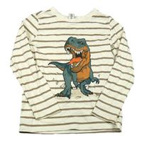 Béžovo-hnědé pruhované triko s dinosaurem Dopodopo