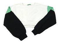 Bielo-čierno-zelená crop mikina Benetton