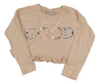 Ružové crop tričko s nápisom s kvetinami Matalan