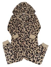 Hnědá chlupatá kombinéza s leopardím vzorem a kapucí M&S