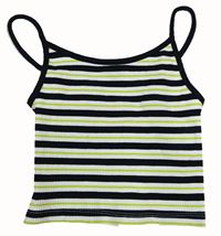 Čierno-bielo-limetkový pruhovaný rebrovaný crop top