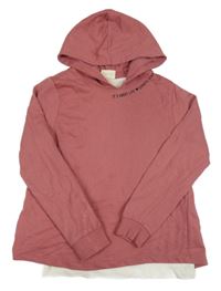 Starorůžová mikina s všitým trikem a kapucí