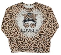 Hnedá mikina s dívkou a leopardím vzorom Shein