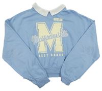 Svetlomodrá crop mikina s nápisom a golierikom H&M