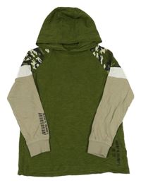 Khaki-pískovo-army triko s kapucí Next