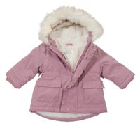 Nové - Starorůžová šusťáková zimní parka s kapucí s kožešinou Primark