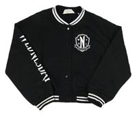 Čierna crop baseballová mikina s Wednesday H&M
