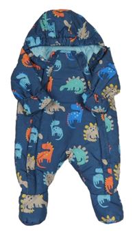 Tmavomodrá šušťáková zimná kombinéza s dinosaurami a kapucňou M&S