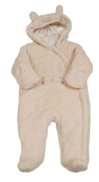 Svetloružová plyšová zateplená kombinéza s králikom a kapucňou Mothercare