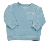 Svetlomodrá zamatová mikina s vreckom