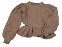 Hnedý vzorovaný sveter s volánikom Only