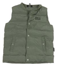 Khaki šušťáková prešívaná zateplená vesta s nápisom