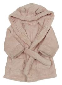 Světlerůžový chlupatý župan s kapucí 