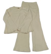 2 set - smetanový žebrovaný lehký svetr + široké úpletové kalhoty H&M