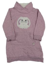 Lila melírované teplákové šaty s králikom a komínovým golierom Topolino