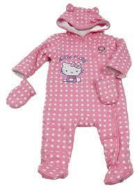 Růžová tepláková zateplená kombinéza s hvězdičkami a Hello Kittty a kapucí + rukavice Bhs