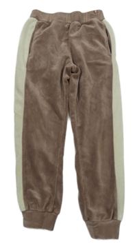 Hnědé plyšové tepláky s pruhem 