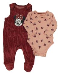 2 set - růžové body s Minne + tmavorůžové sametové dupačky s Minnie C&A