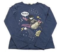 Tmavomodré melírované tričko s dívkou H&M