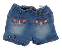 Svetlomodré rifľové kraťasy s výšivkami