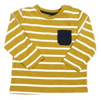 Okrovo-biele pruhované tričko s tmavomodrou vreckom Topomini