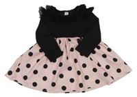 Čierno-ružové bodkovaná é šaty s čipkou shein