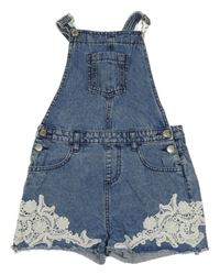 Modré riflové laclové kraťasy s krajkou Denim Co.