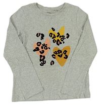 Sivé melírované tričko so srdiečkami a leopardím vzorom Next