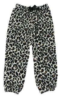 Smetanovo-čierno-hnedé fleecové domáceé nohavice s leopardím vzorom H&M