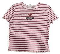 Růžovo-vínové pruhované žebrované crop tričko - Stranger Things H&M