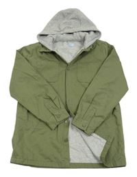 Khaki-šedá plátěná podšitá košilová bunda s teplákovou kapucí Primark