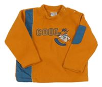 Oranžovo-modrá fleecová mikina s nápisom a medvedíkom