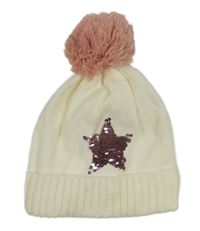 Bielo-ružová čapica s hviezdou a brmbolcom Topomini