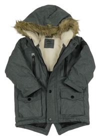 Šedá šusťáková zimní bunda s kapucí s kožešinou Pep&Co