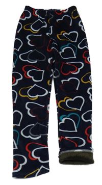 Tmavomodré plyšové zateplené legíny se srdíčky 