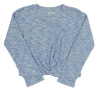 Svetlomodrý melírovaný rebrovaný crop úpletový sveter