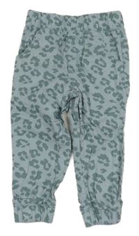 Modro-zelené plátenné cuff nohavice s leopardím vzorom Tchibo