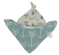 2set - smetanová čepice s Paddingtonem + zelený slinták s šípy 