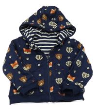 Tmavomodrá propínací oboustranná mikina se zvířátky a kapucí Jojo Maman Bébé
