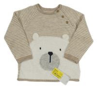 Nové - Bééžovo-smotanový pruhovaný sveter s medvěďom George