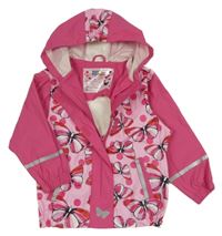 Svetloružová -fuchsiová vodeodolná jarná bunda s motýlikmi a kapucňou Lupilu